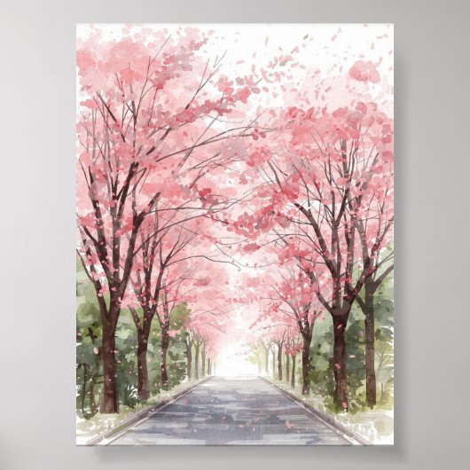 Cherry Blossom Street Watercolor Poster (Vorne)