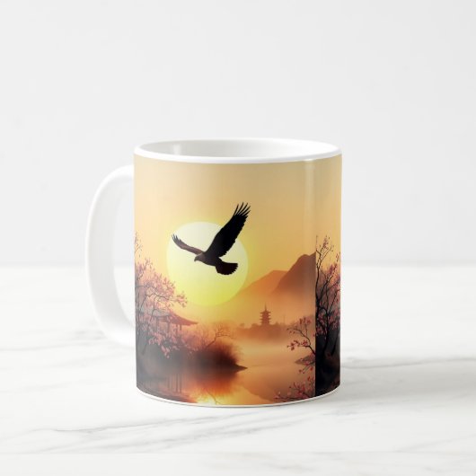 Cherry Blossom Sunset Eagle Coffee Tasse (Vorderseite Links)