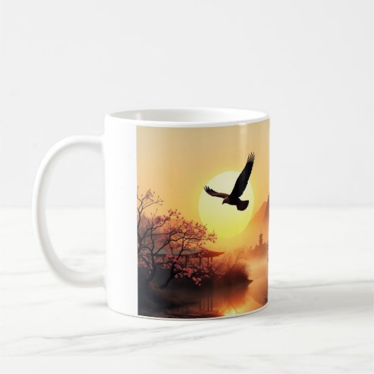 Cherry Blossom Sunset Eagle Coffee Tasse (Links)