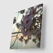 Cherry Blossom Sunset in Washington DC Quadratische Wanduhr (Winkel)