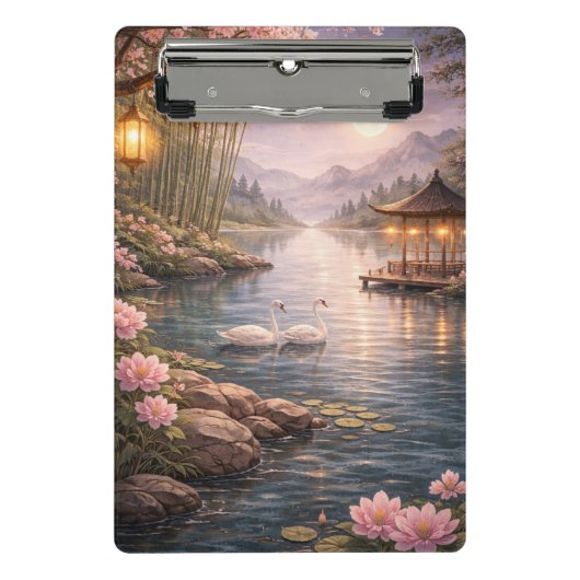 Cherry Blossom Swan Lake Clipboard – Aesthetic F Mini Klemmbrett (Vorderseite)