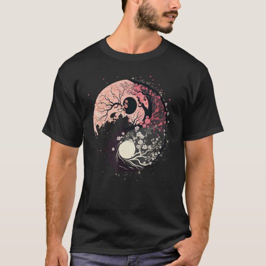 Cherry Blossom Taoism Yin Yang on Zen Taijitu Yin T-Shirt (Vorderseite)