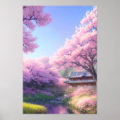 Cherry Blossom Tea House am Fluss Poster (Vorne)
