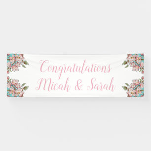 Cherry Blossom Teal Retro Vintage Baby Shower Banner