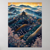 Cherry Blossom Tempel im Pointillist-Stil Poster (Vorne)