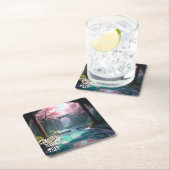 Cherry Blossom Tempel mit Sacro Pool Anime Rechteckiger Pappuntersetzer (Vor Ort)