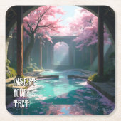 Cherry Blossom Tempel mit Sacro Pool Anime Rechteckiger Pappuntersetzer (Vorderseite)