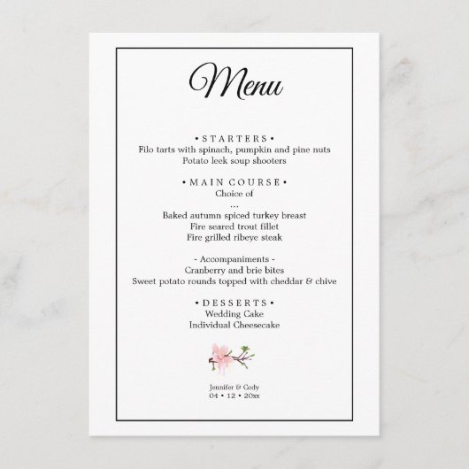 Cherry Blossom Template Wedding Flat Menu Menükarte (Vorderseite)