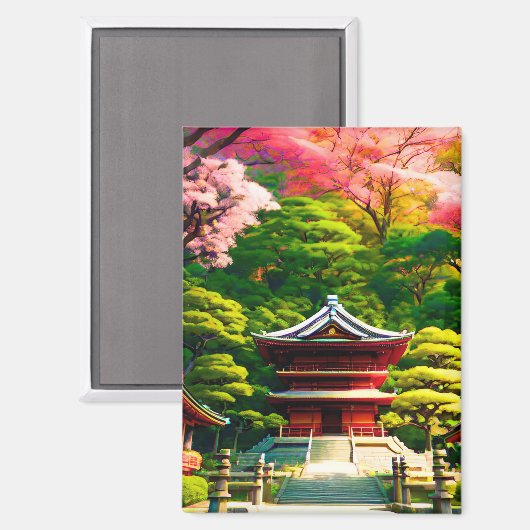 Cherry Blossom Temple Magnet (Vorderseite/Rückseite)