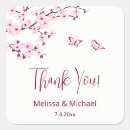 Cherry Blossom Thank You Wedding Favor Quadratischer Aufkleber