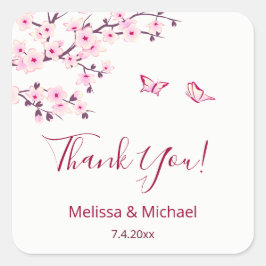 Cherry Blossom Thank You Wedding Favor   Quadratischer Aufkleber