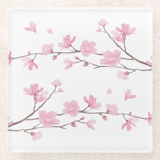 Cherry Blossom - transparent Glasuntersetzer (Vorderseite)