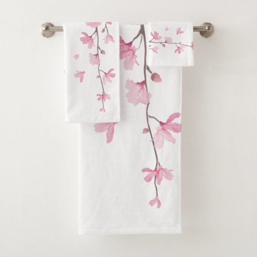 Cherry Blossom - Transparenter Hintergrund Badhandtuch Set (Insitu)