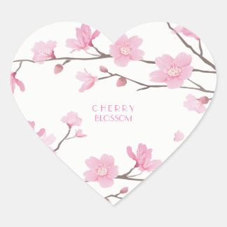 Cherry Blossom - Transparenter Hintergrund Herz-Aufkleber