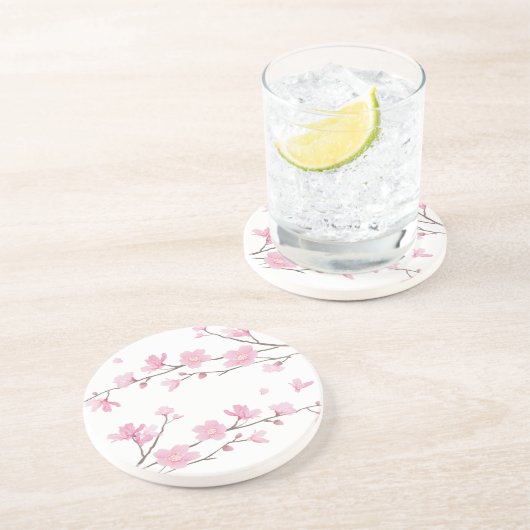 Cherry Blossom - Transparenter Hintergrund Sandstein Untersetzer (Seite)
