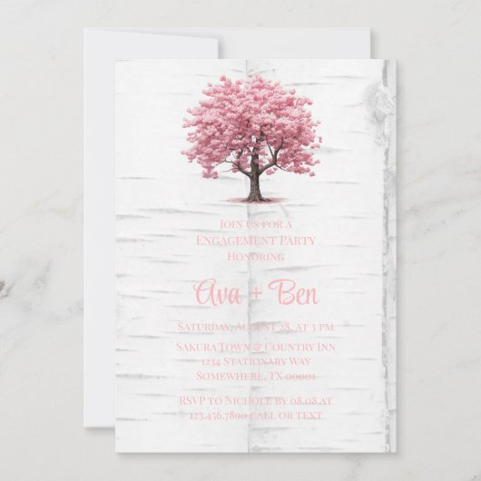 Cherry Blossom Tree Bark Engagement Party Einladung (Vorderseite)