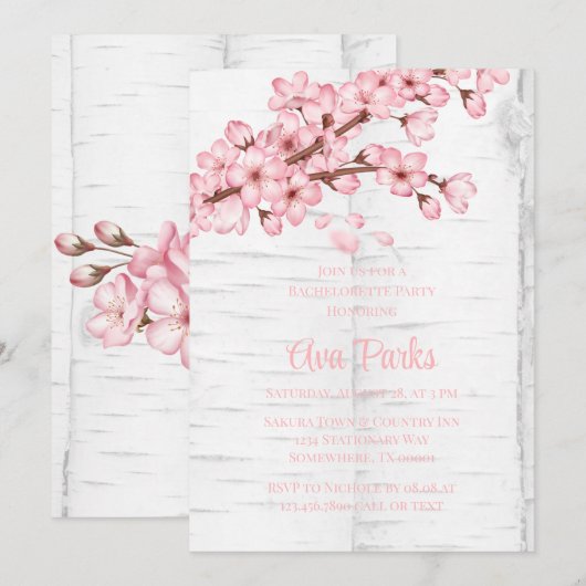 Cherry Blossom Tree Bark Junggeselinnen-Abschied Einladung (Vorne/Hinten)