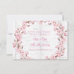 Cherry Blossom Tree Bark Save the Date Card Dankeskarte