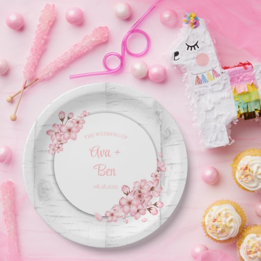 Cherry Blossom Tree Bark Wedding Pappteller (Party)