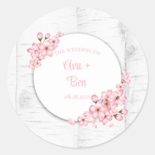 Cherry Blossom Tree Bark Wedding Runder Aufkleber