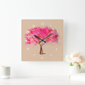 Cherry Blossom tree modern floral watercolor art Quadratische Wanduhr (Zuhause)