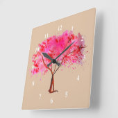 Cherry Blossom tree modern floral watercolor art Quadratische Wanduhr (Winkel)