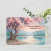 Cherry Blossom Tree nähe See Wedding Einladung (Stehend Vorderseite)