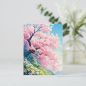 Cherry Blossom Tree on Sunny Green Hillside Postkarte (Stehend Vorderseite)