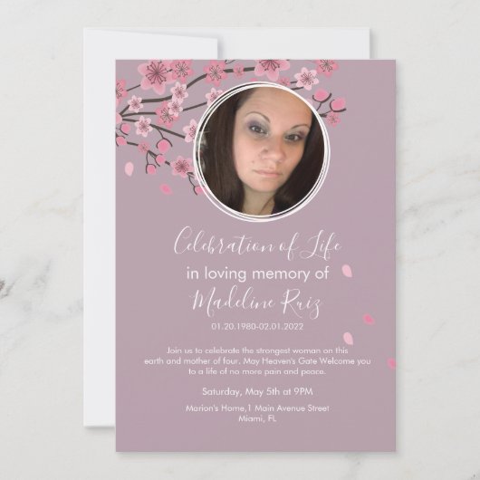 Cherry Blossom Tree Petals Feier des Lebens Einladung (Vorderseite)