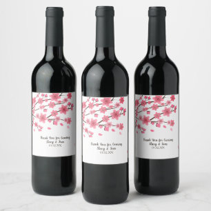 Cherry Blossom Tree Petals Pink Wedding Wine Label Weinetikett