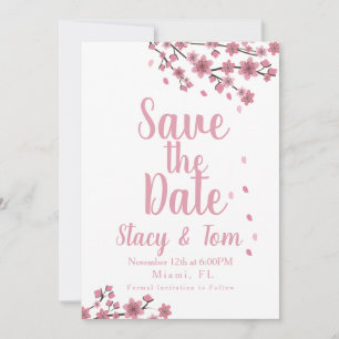 Cherry Blossom Tree Petals Save the Date Einladung