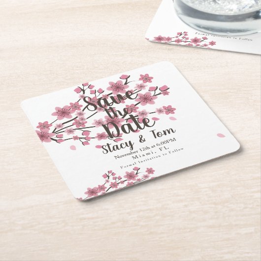 Cherry Blossom Tree Petals Save the Date Rechteckiger Pappuntersetzer (angewinkelt)