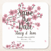 Cherry Blossom Tree Petals Save the Date Rechteckiger Pappuntersetzer (Vorderseite)