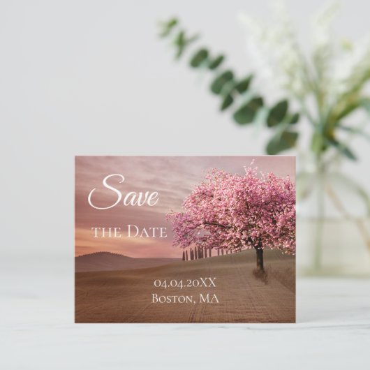 Cherry Blossom Tree Save the Date Postkarte (Stehend Vorderseite)