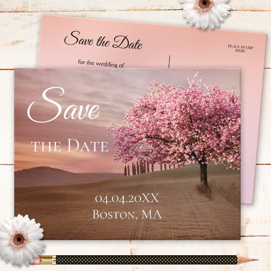 Cherry Blossom Tree Save the Date Postkarte