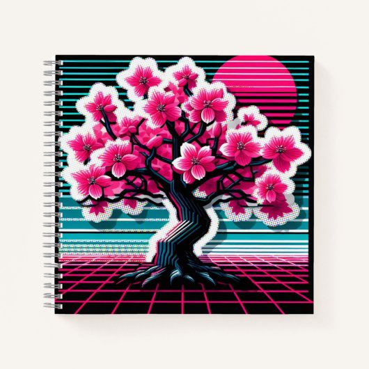 Cherry Blossom Tree Synthwave 803 Notizblock (Vorderseite)