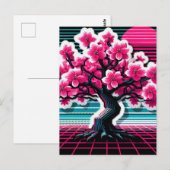 Cherry Blossom Tree Synthwave 803 Postkarte (Vorne/Hinten)