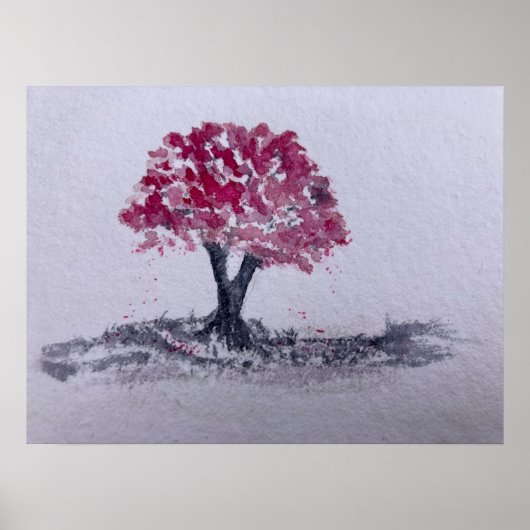 Cherry Blossom Tree Watercolor Originalkunst Poster (Vorne)