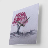 Cherry Blossom Tree Watercolor Originalkunst Quadratische Wanduhr (Winkel)