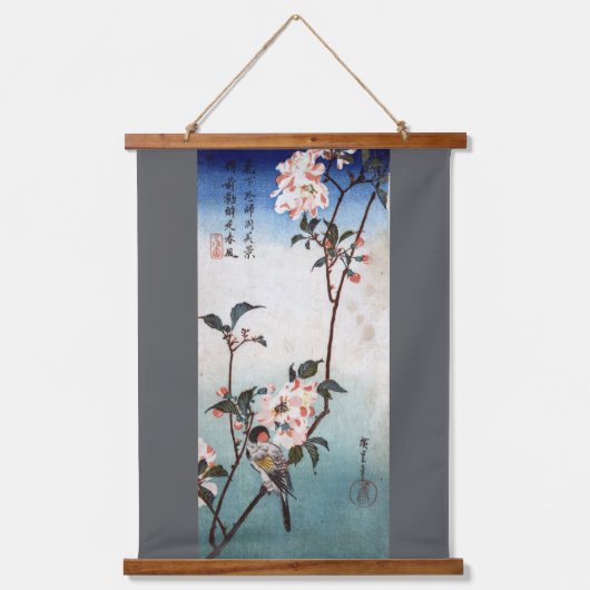 Cherry Blossom Tree with Swallow, Hiroshige Wandteppich Mit Holzrahmen (Vorderseite)