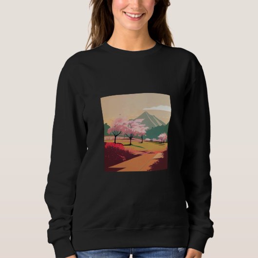 cherry blossom trees country side mountain minimal sweatshirt (Vorderseite)