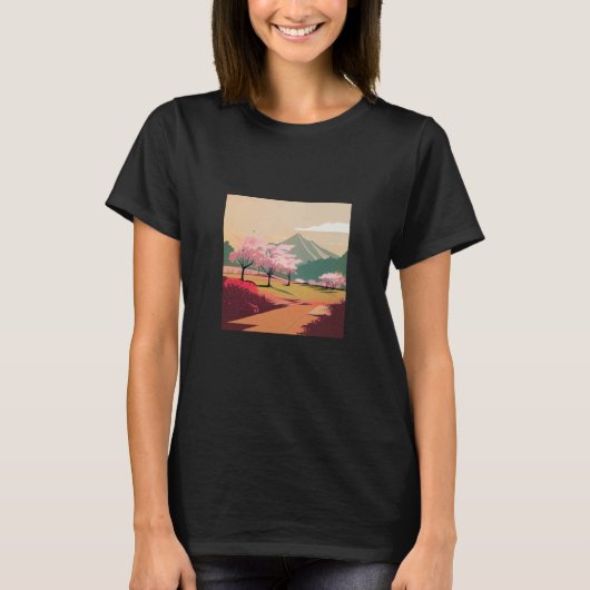 cherry blossom trees country side mountain minimal T-Shirt (Vorderseite)