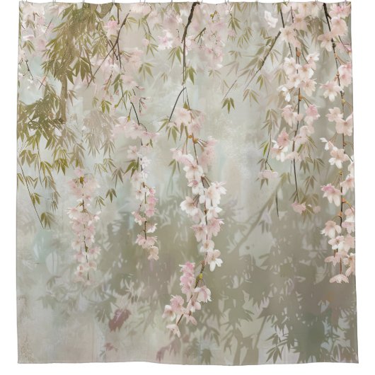 Cherry Blossom und Bamboo Duschvorhang (Vorderseite)