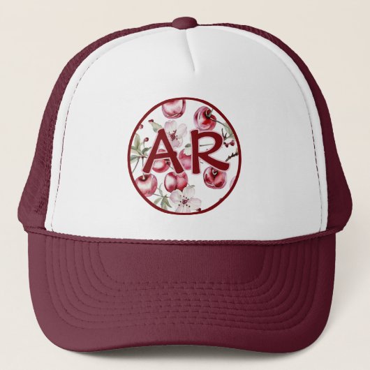 Cherry Blossom und Cherries Monogramm Truckerkappe (Vorderseite)