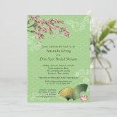 Cherry Blossom und Fans Dim Sum Jade Brautparty Einladung (Stehend Vorderseite)