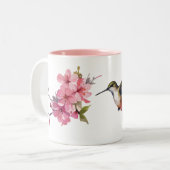Cherry Blossom und Hummingbird Zwei-Tone-Kaffee-Ta Zweifarbige Tasse (Vorderseite Links)
