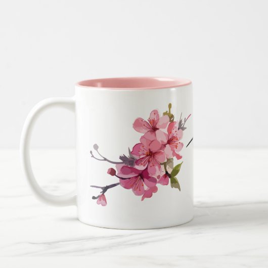 Cherry Blossom und Hummingbird Zwei-Tone-Kaffee-Ta Zweifarbige Tasse (Links)