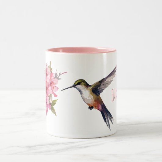 Cherry Blossom und Hummingbird Zwei-Tone-Kaffee-Ta Zweifarbige Tasse (Mittel)