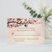 Cherry Blossom und lieben Vögel Hochzeit RSVP (Stehend Vorderseite)