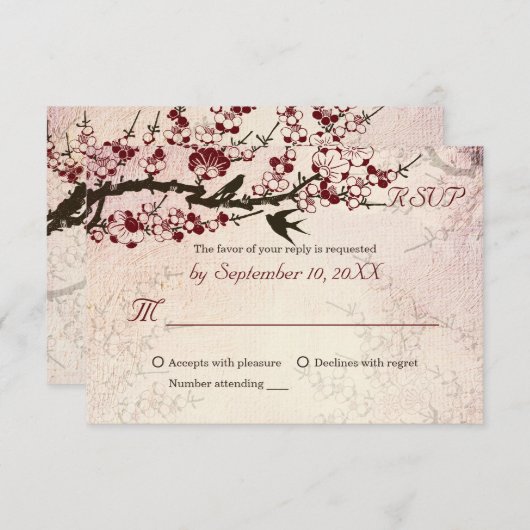 Cherry Blossom und lieben Vögel Hochzeit RSVP (Vorne/Hinten)